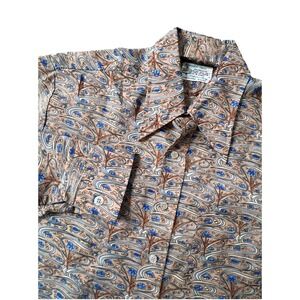 Vtg 70s Kmart Permanent Press Button Shirt  M/L Mens Retro All Over Print Hippie